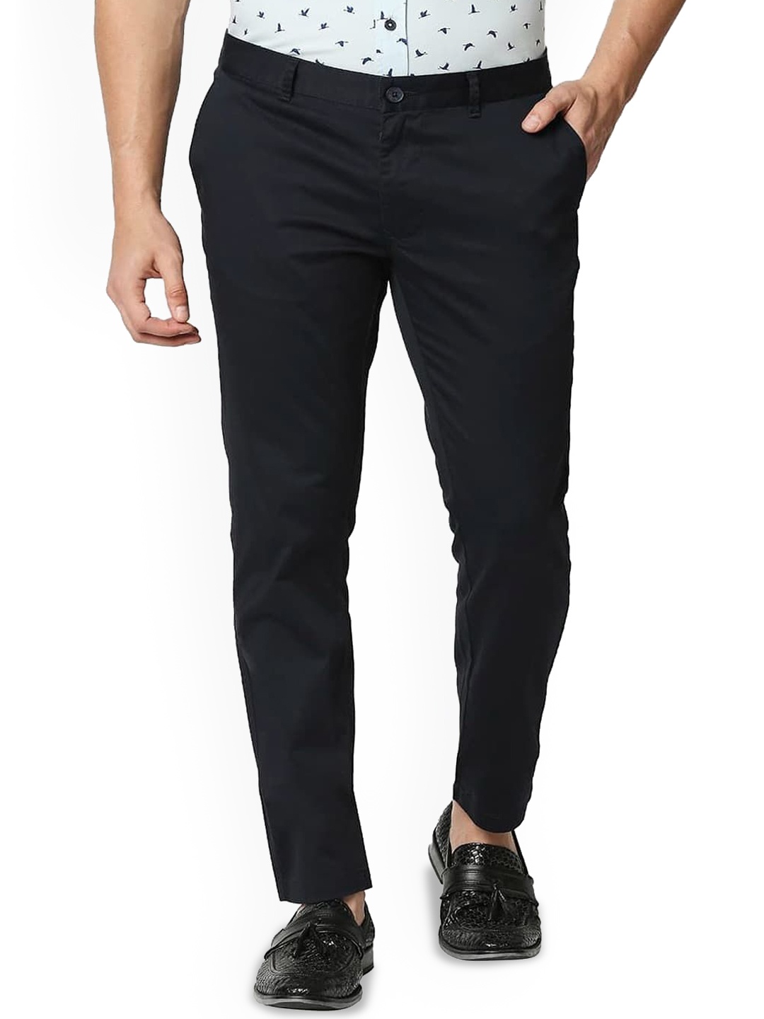 

Basics Men Tapered Fit Low-Rise Trousers, Black