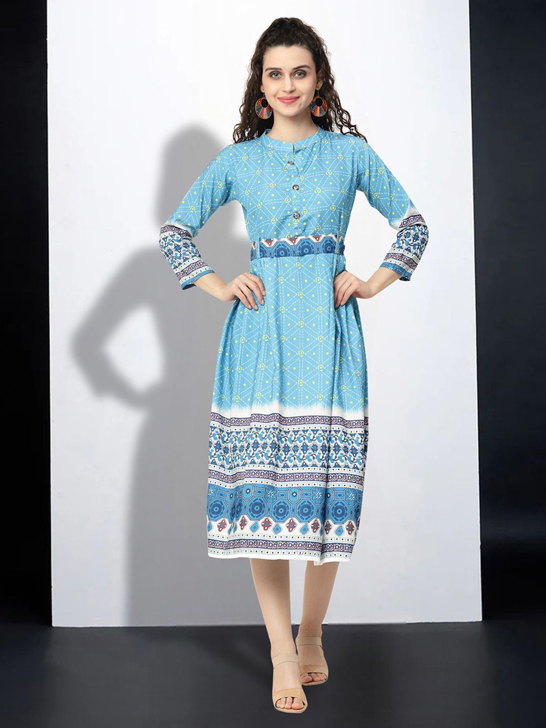 

MISS AYSE Floral Print Applique Fit & Flare Dress, Blue