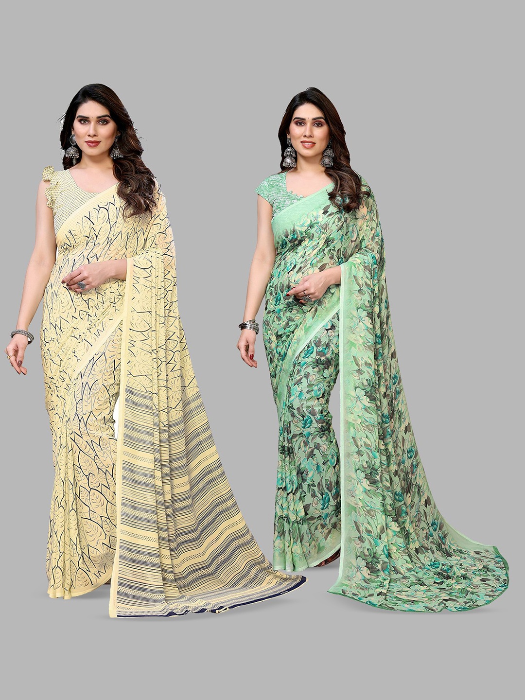 

Moda Rapido Floral Poly Georgette Saree, Beige