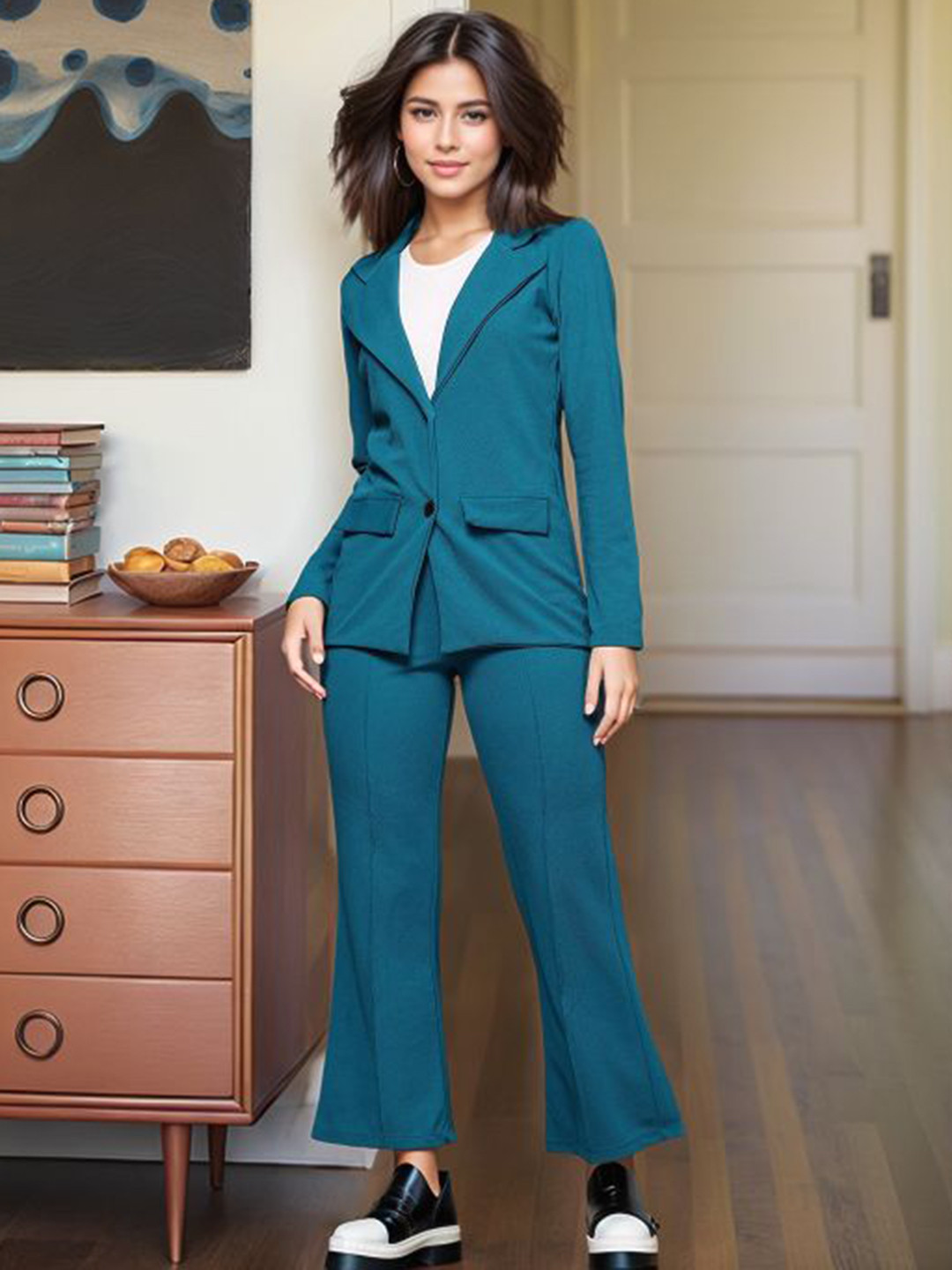 

DressBerry Lapel Collar Blazer & Trouser Co-Ord Set, Blue