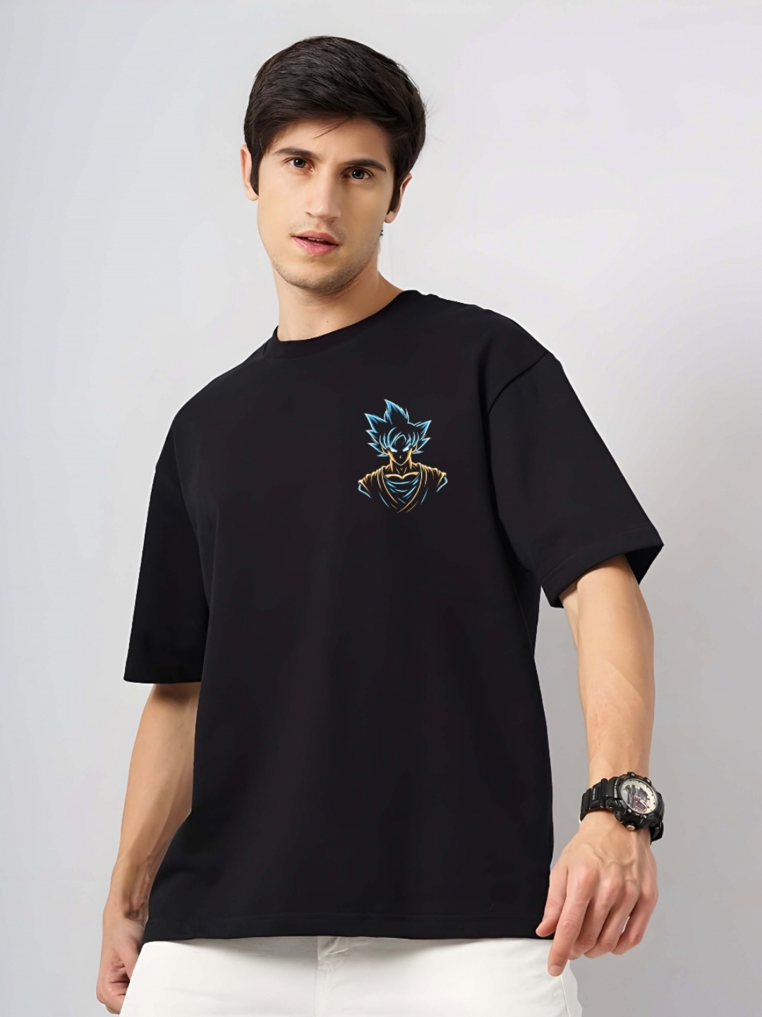 

Krimmple Men Drop-Shoulder Sleeves Pure Cotton T-shirt, Black