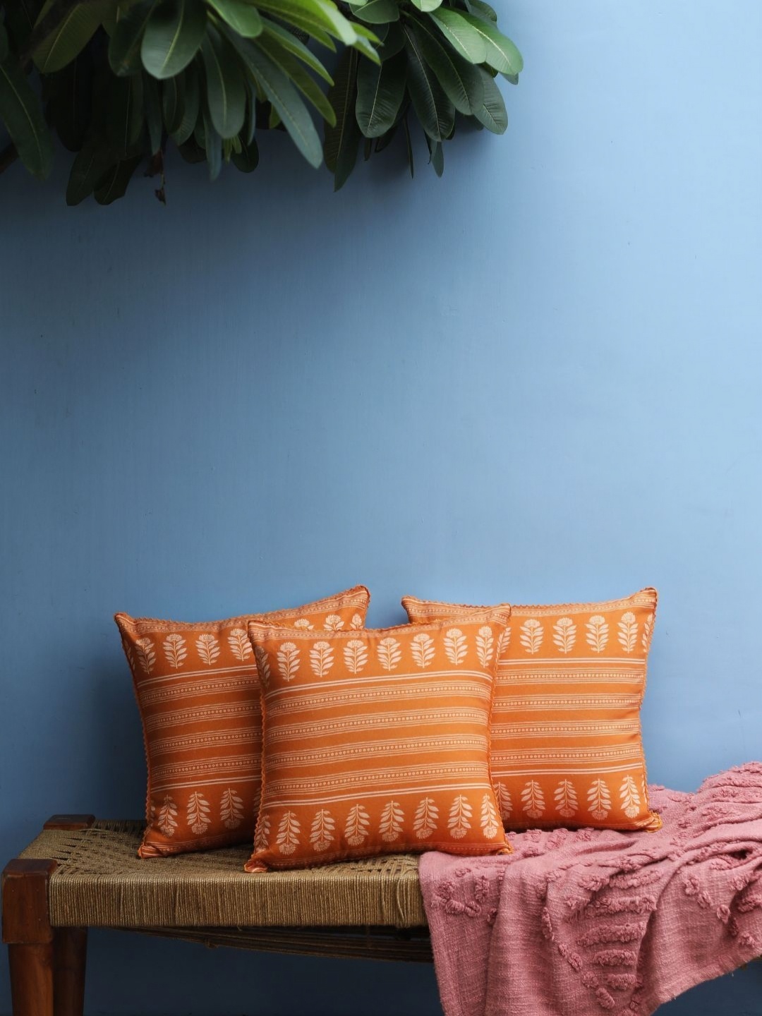 

Abolee Homes Orange & White Set of 3 Floral Square Cushion Covers
