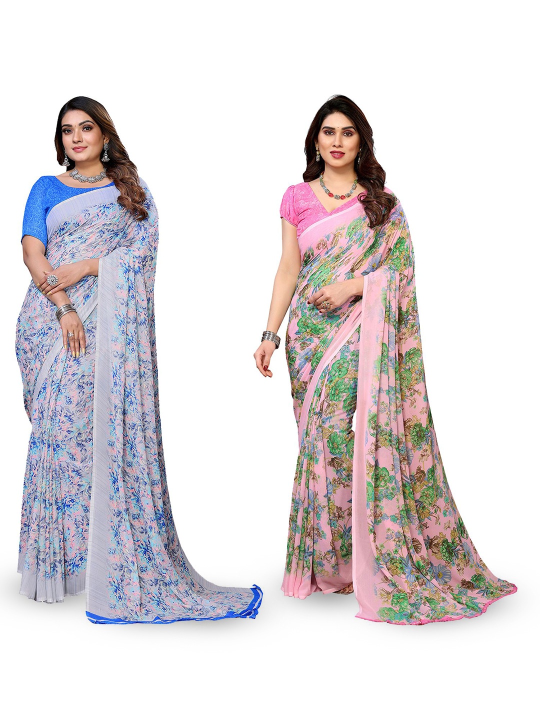 

Moda Rapido Floral Poly Georgette Saree, Pink