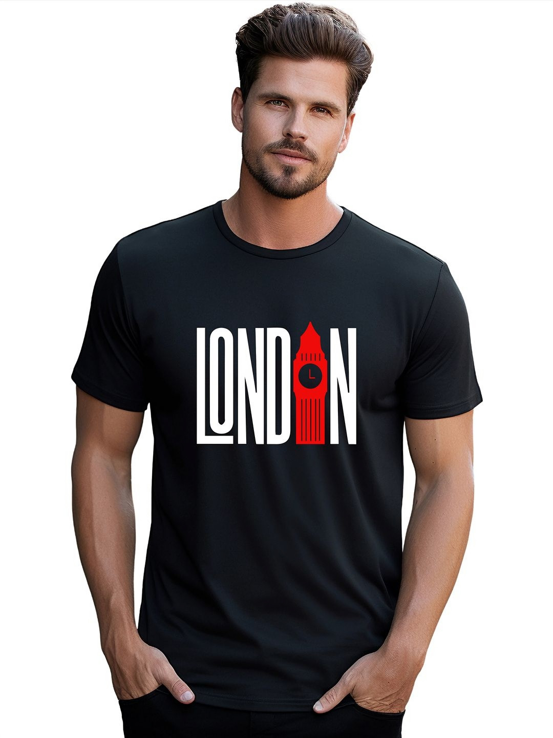 

BOWLIFESTYLE Men Typography Printed Round Neck Pure Cotton T-shirt, Black