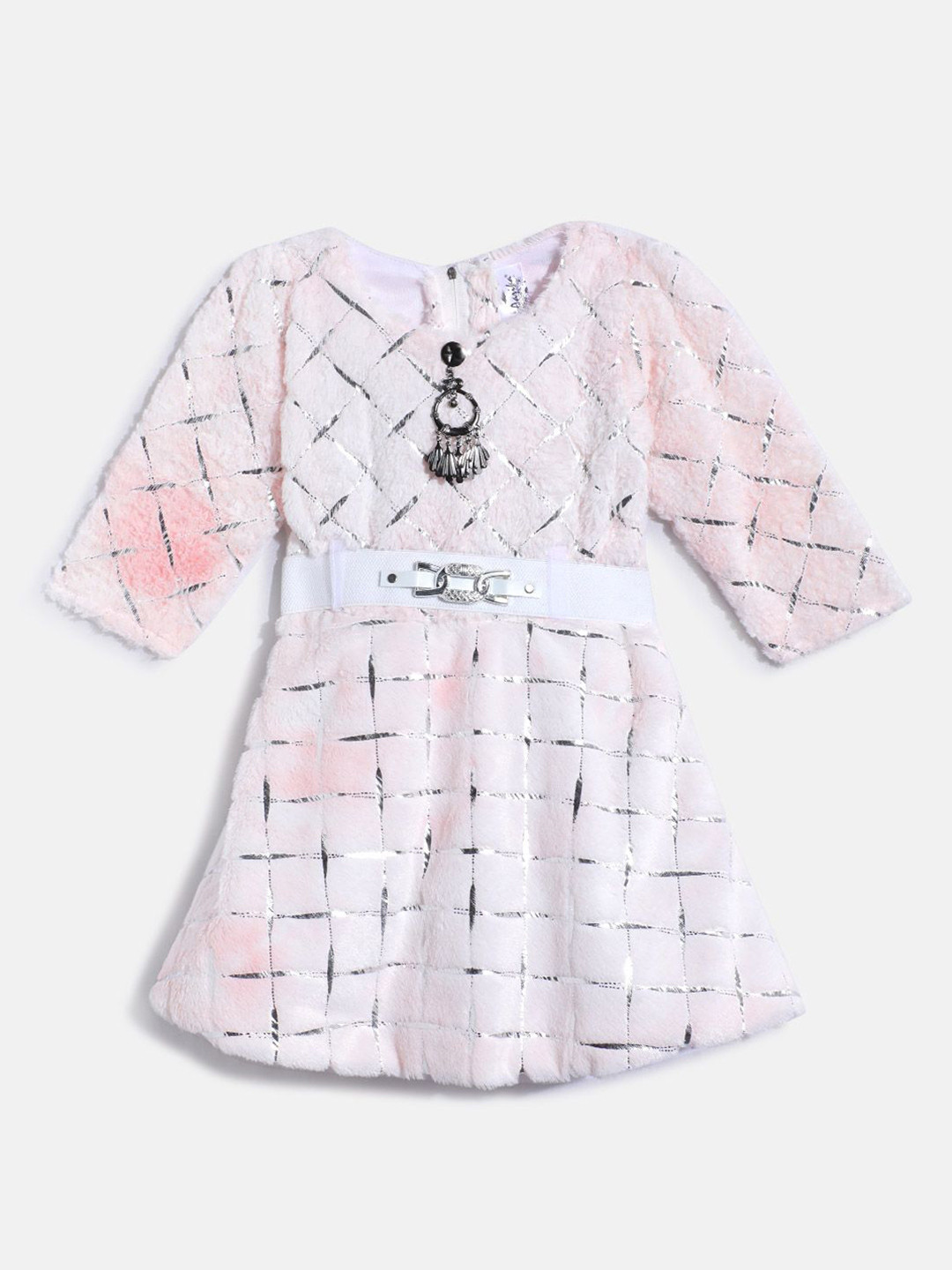 

HERE&NOW Girls Fit and Flare Woollen Dress, Peach