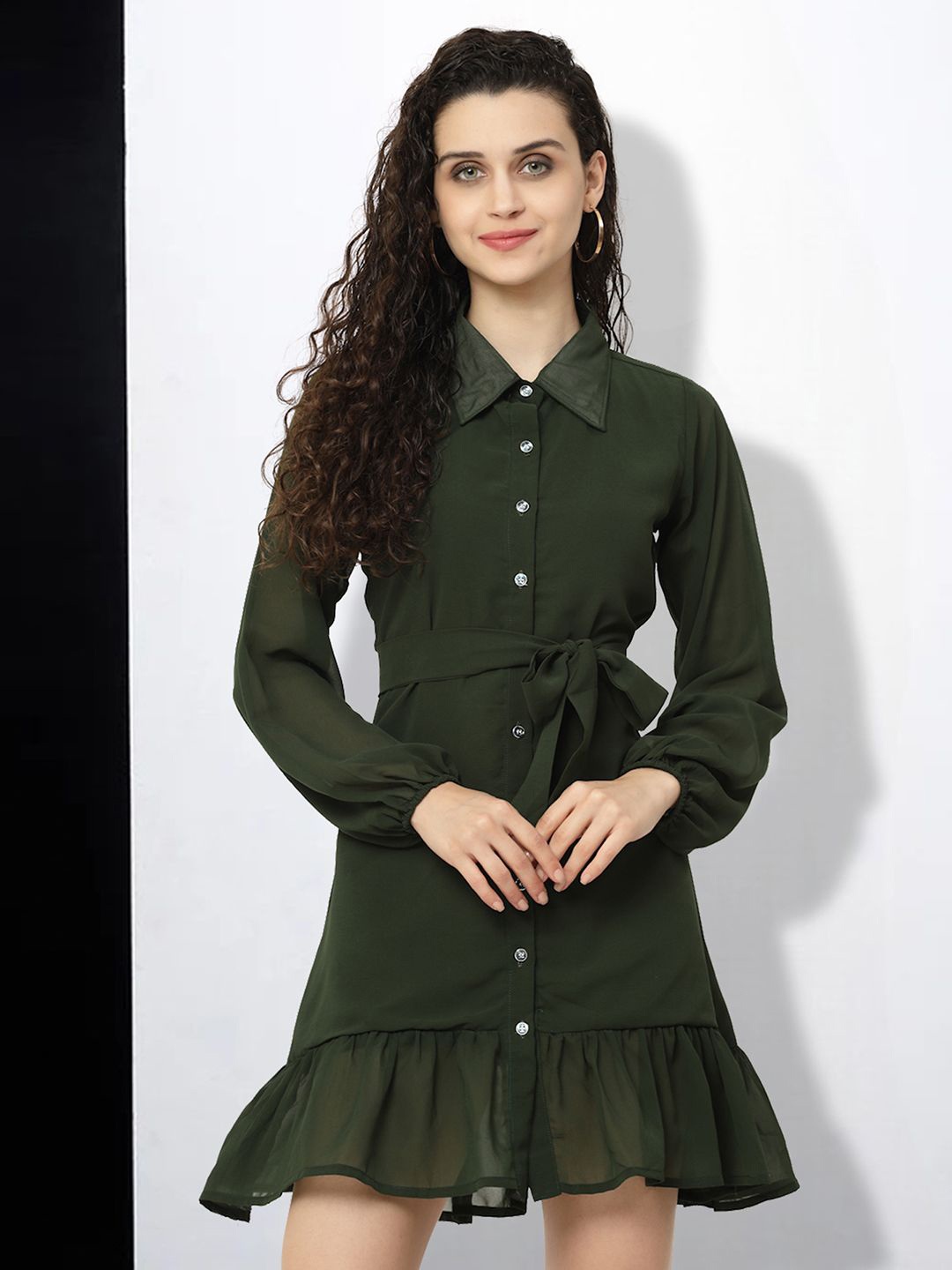 

MISS AYSE Floral Applique Fit & Flare Dress, Green