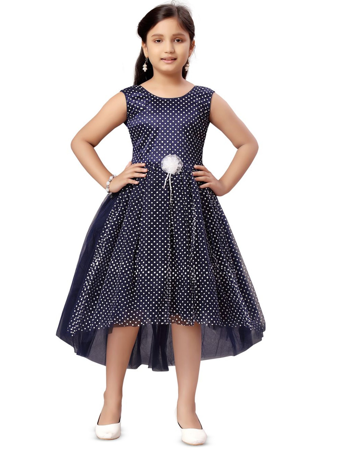 

BAESD Girls Polka Dot Printed Fit & Flare Dress, Navy blue
