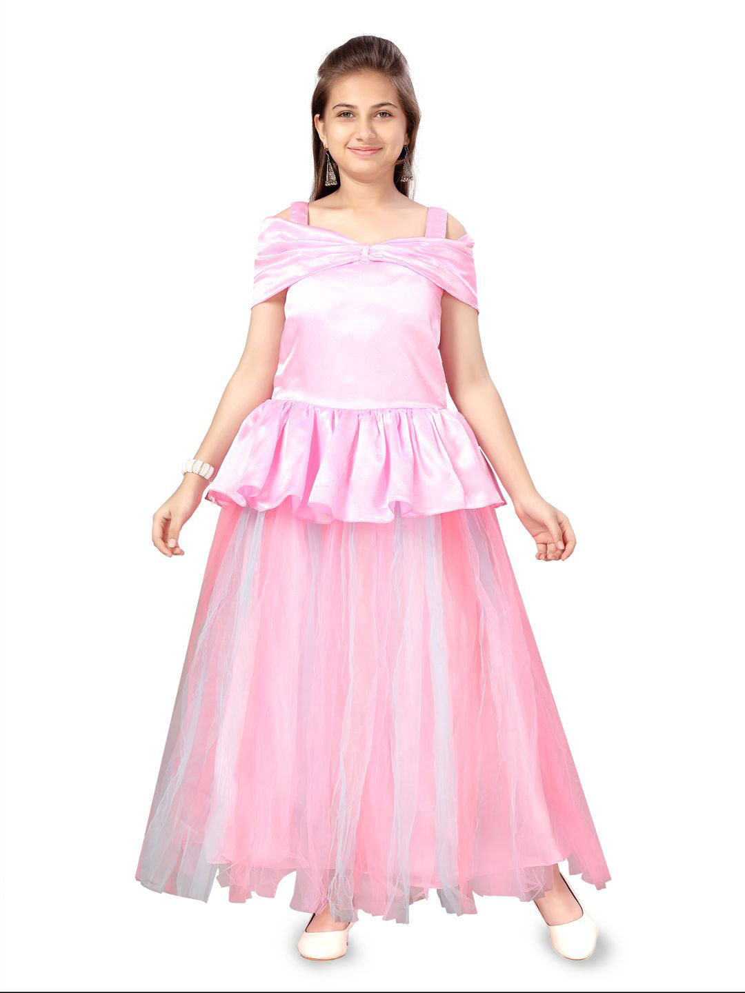 

HERE&NOW Girls Cold-Shoulder Fit & Flare Midi Dress, Pink