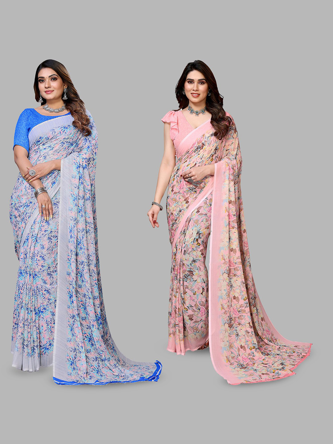 

Moda Rapido Floral Poly Georgette Saree, Blue