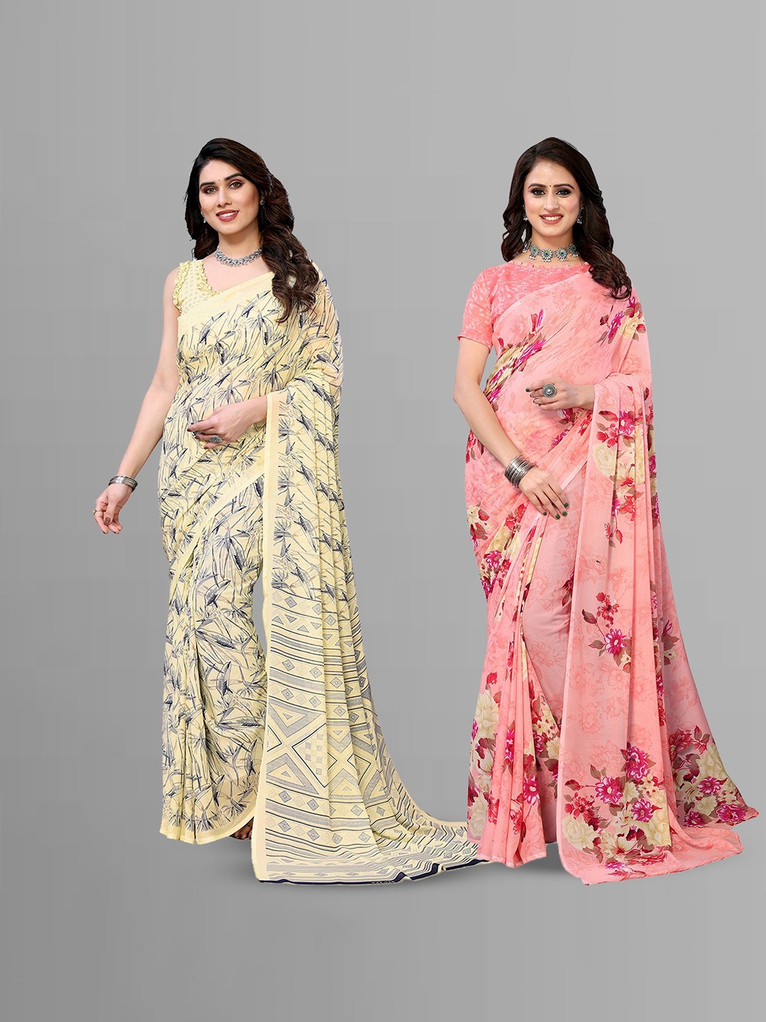 

Moda Rapido Floral Poly Georgette Saree, Peach