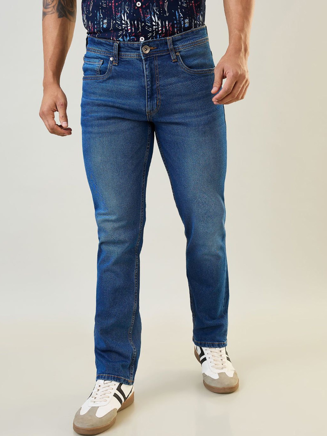

TIM PARIS Men Straight Fit Light Fade Jeans, Blue