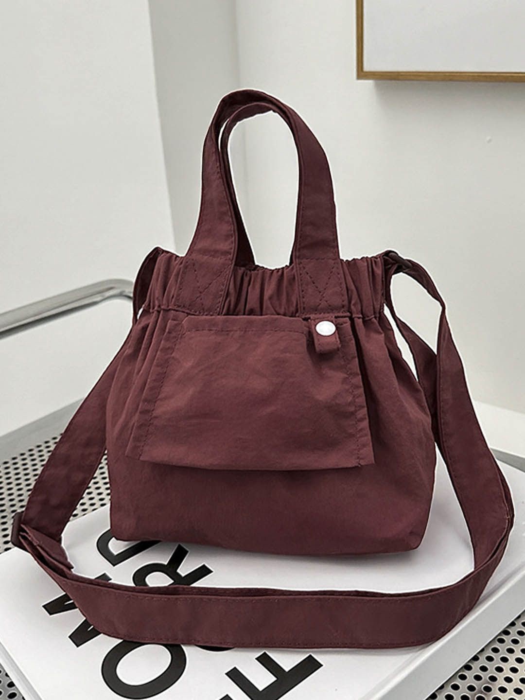 

StyleCast Oversized Bucket Hobo Bag with Cut Work, Burgundy