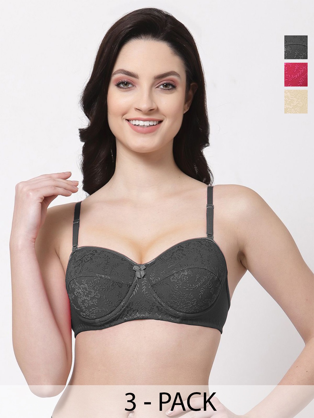 

SHYAM SONS FLAIR Floral Bralette Bra Full Coverage Lightly Padded, Nude