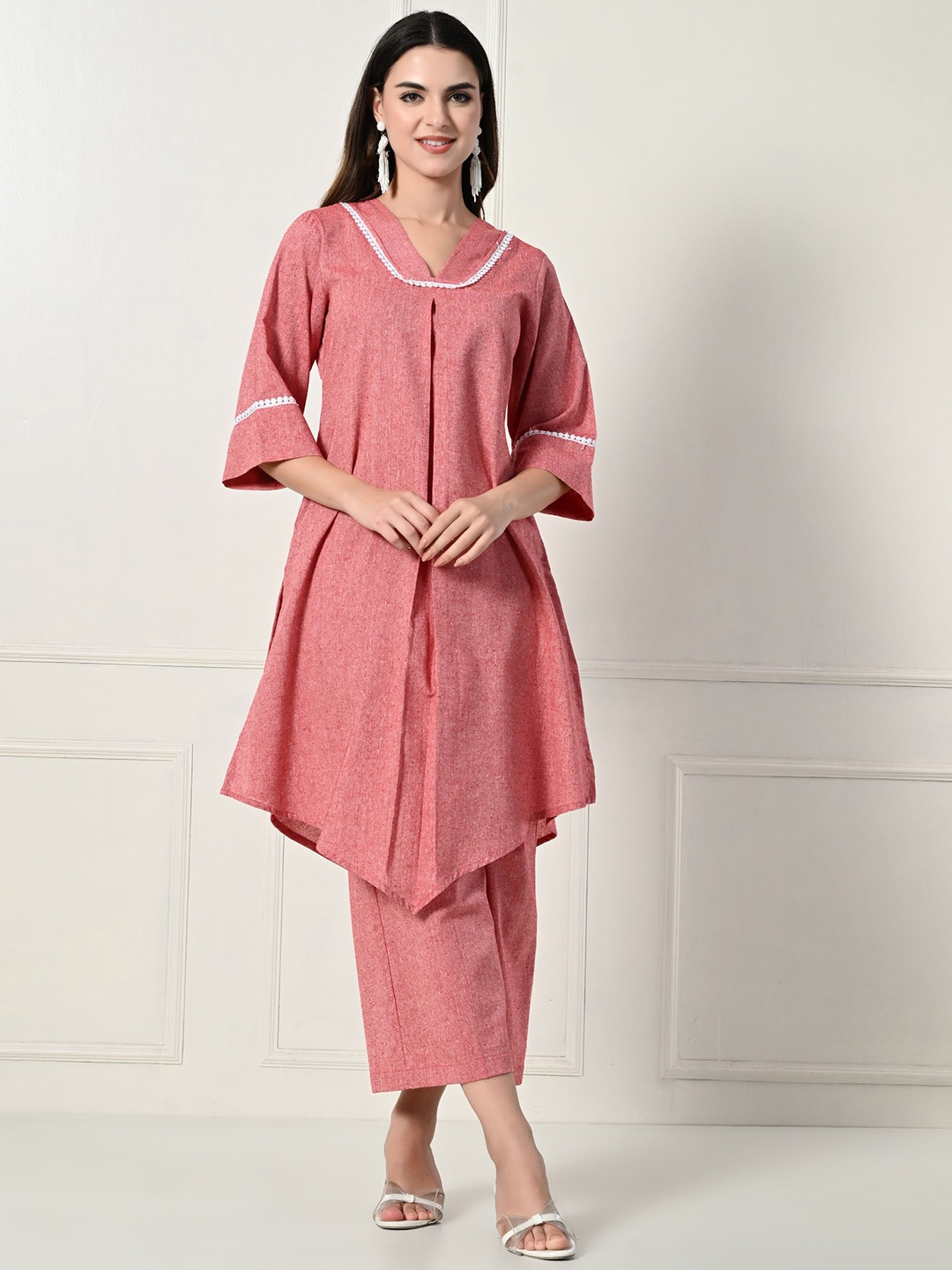 

Laado - Pamper Yourself Women Pleated Pure Cotton Kurta with Palazzos, Pink