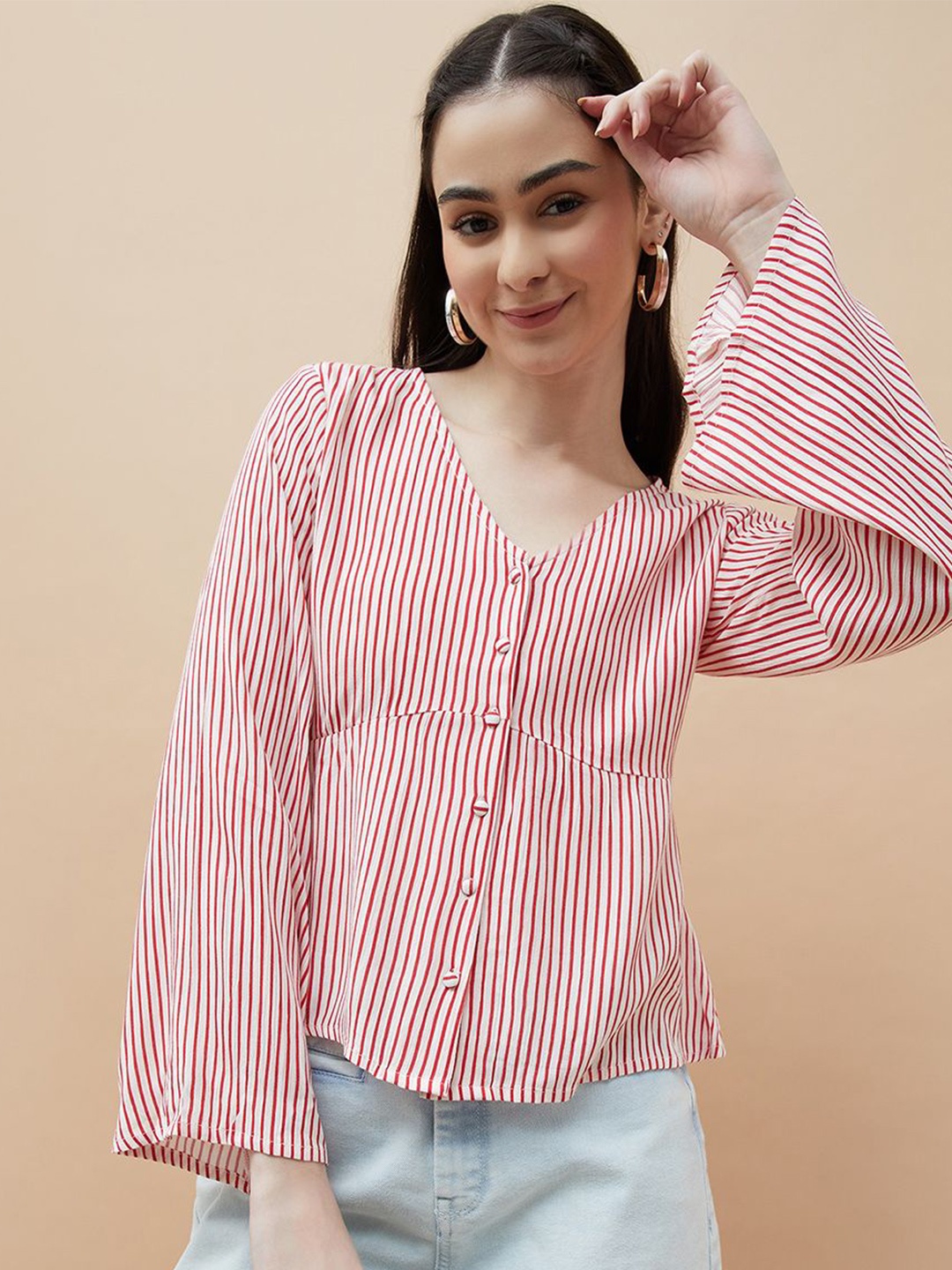 

Fame Forever by Lifestyle Women Stripes Printed Shirt Style Top, Red