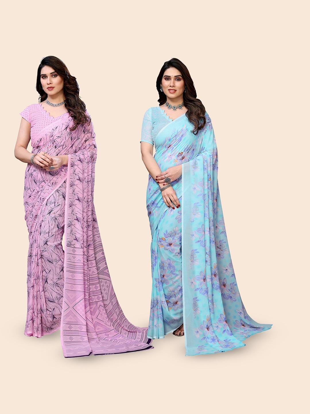 

Moda Rapido Floral Poly Georgette Saree, Pink
