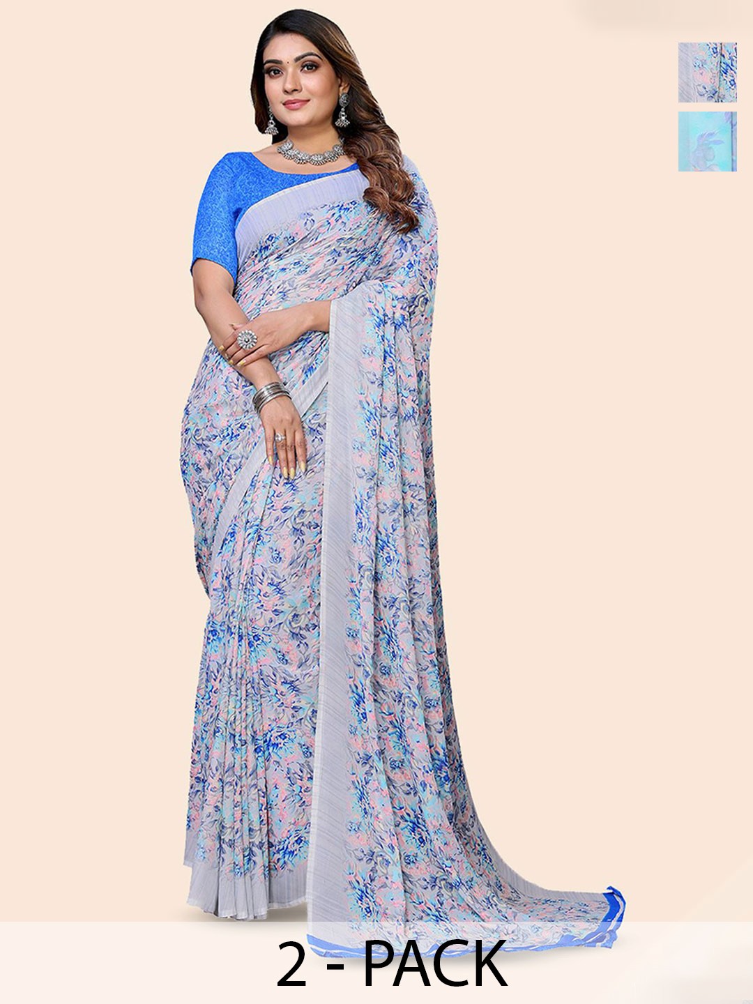 

Moda Rapido Floral Poly Georgette Saree, Grey melange