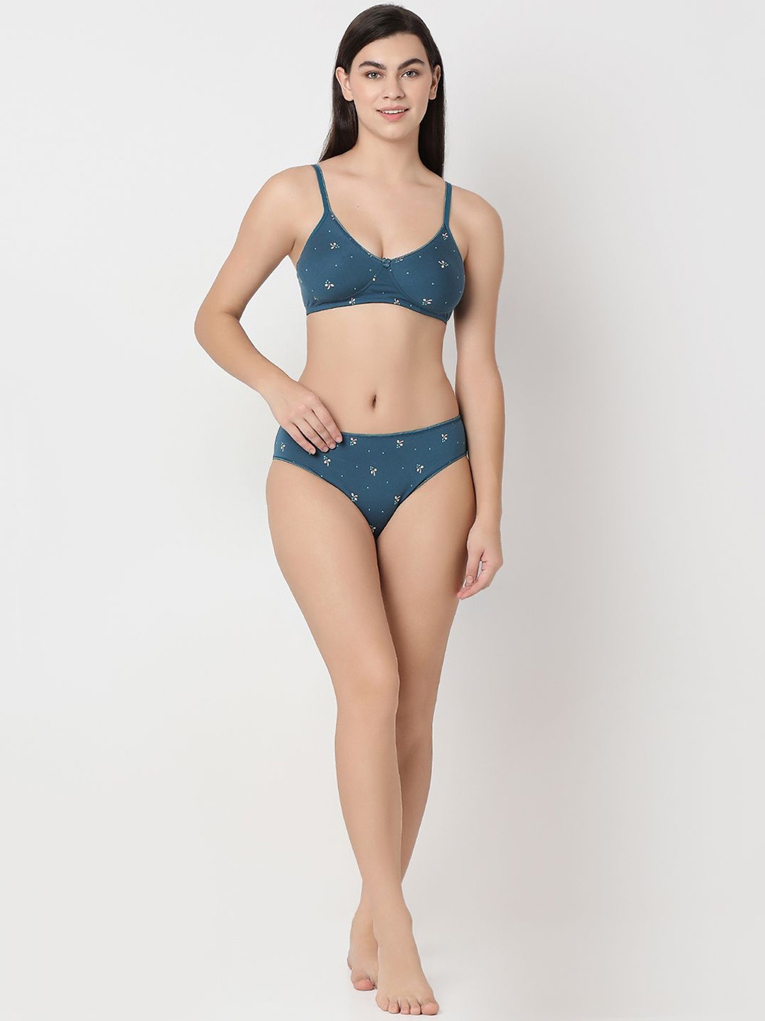 

Juliet Women Printed Cotton Mid-Rise Lingerie Set, Green