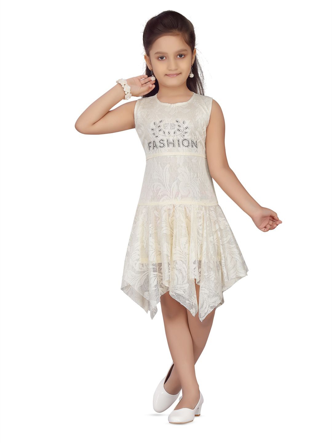 

Sangria Girls Self-Designed Frock, Cream