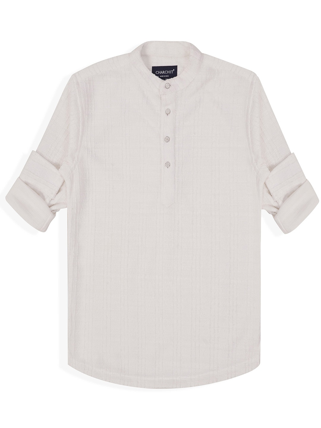 

CHARCHIT Boys Comfort Fit Band Collar Textured Cotton Casual Shirt, White