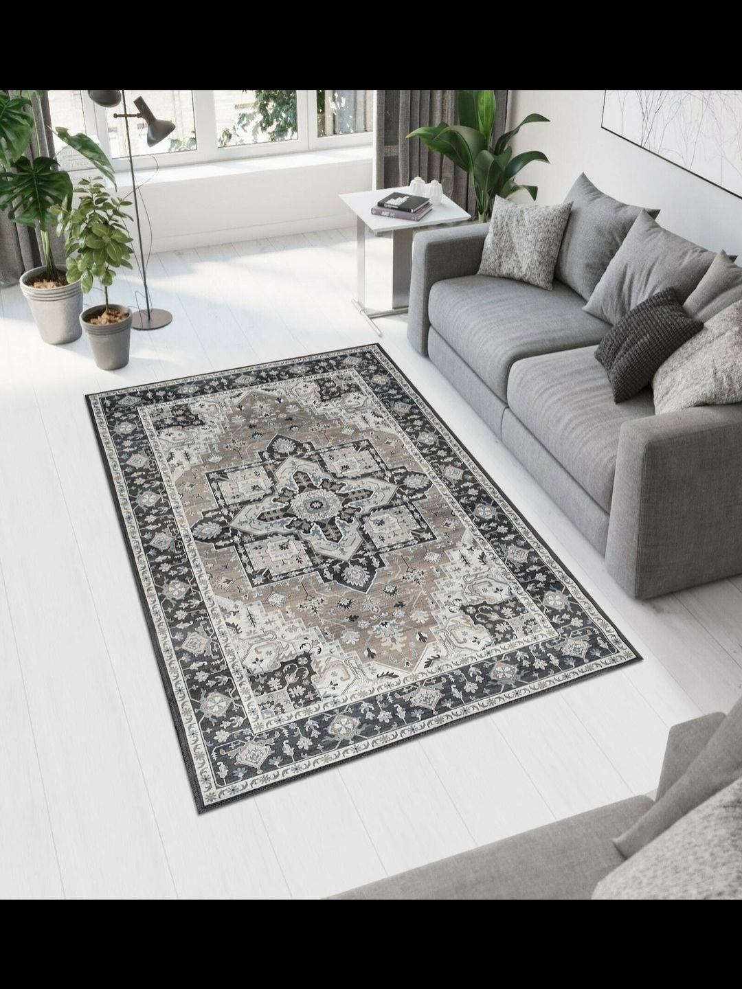 

MAA HOME CONCEPT Multicoloured Floral Anti-Skid Woollen Carpet, Beige