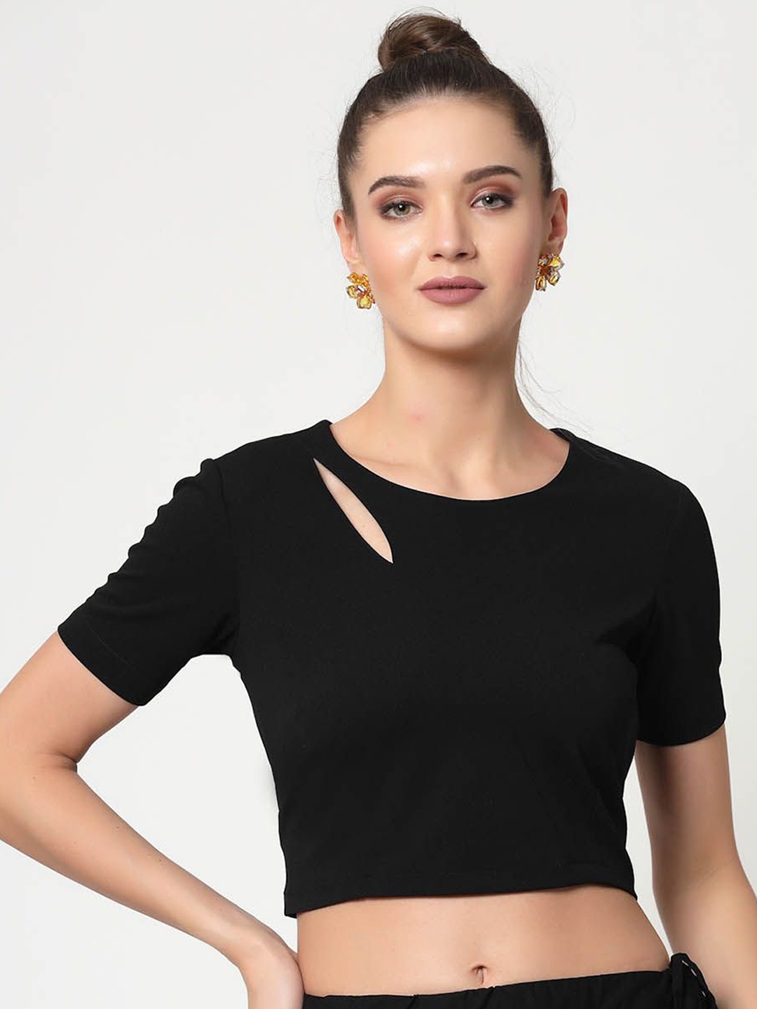 

OFFICE & YOU Women Key Hole Neck Top, Black