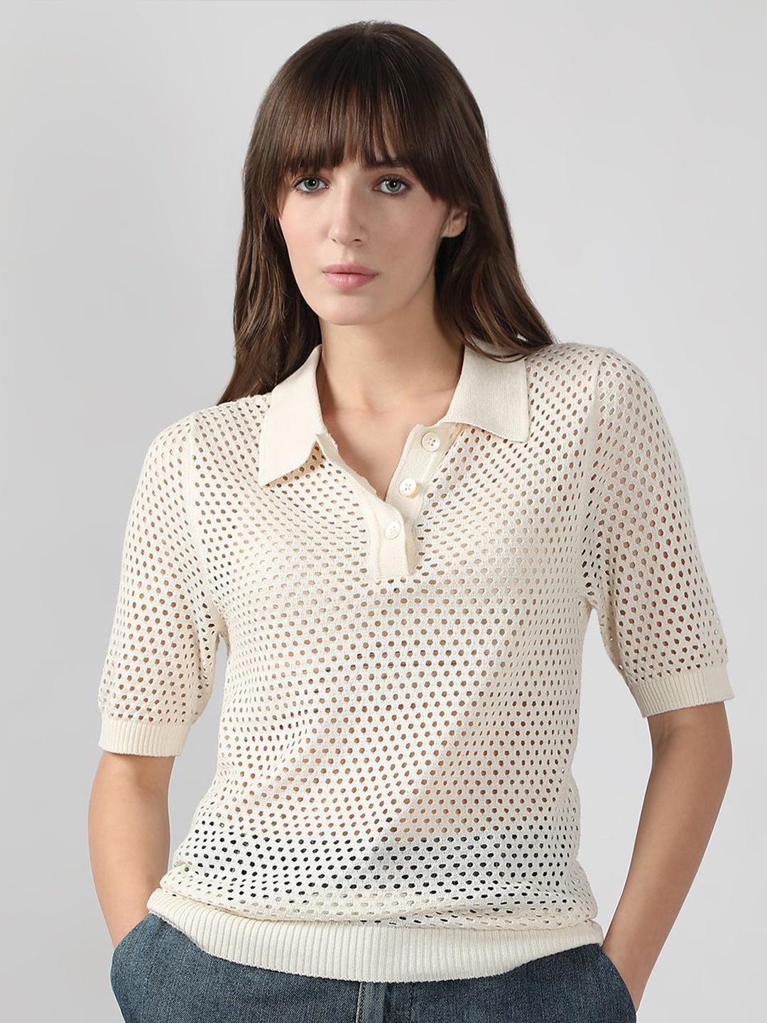 

Vero Moda Women Self Design Top, Cream