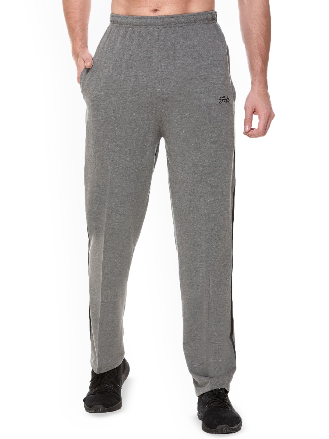 

FCKPLUS Men Regular Fit Cotton Track Pants, Grey melange