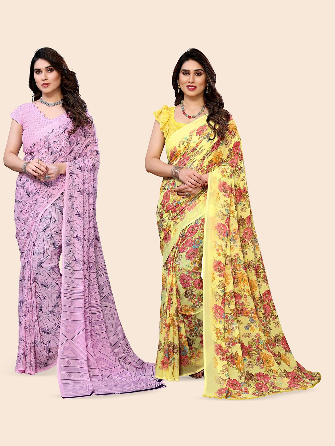 

Moda Rapido Floral Poly Georgette Saree, Pink