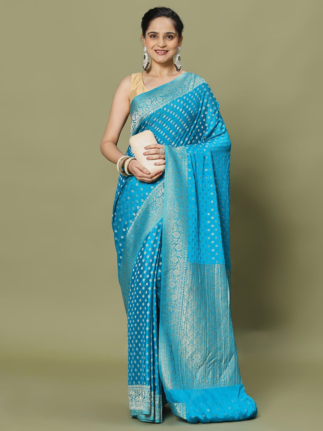 

Meena Bazaar Woven Design Zari Saree, Blue