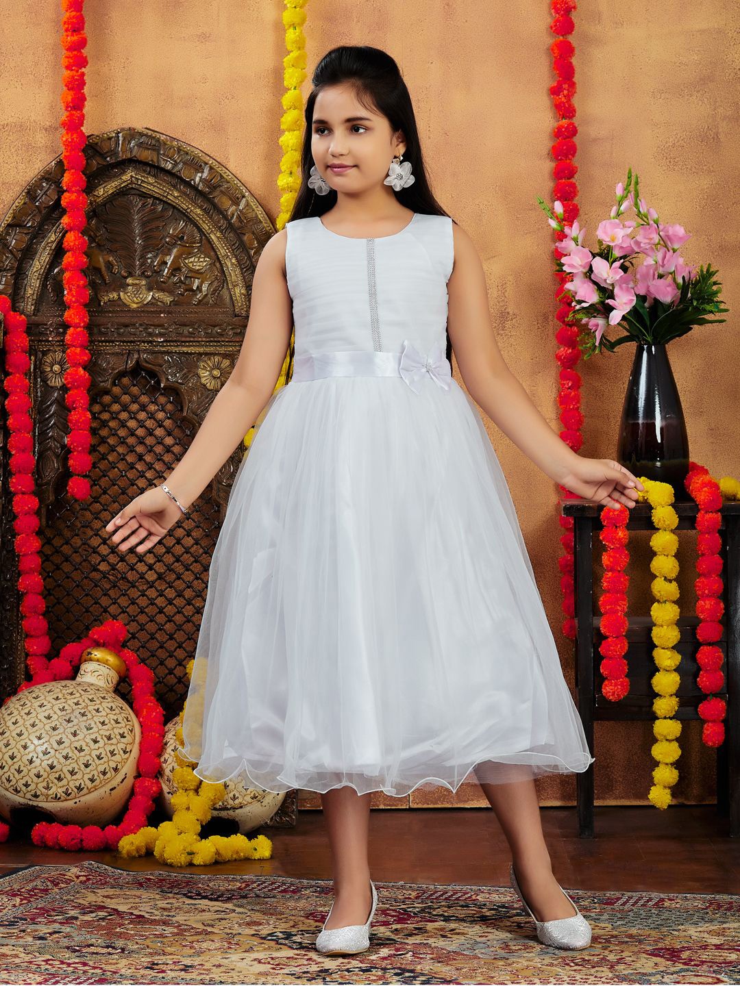 

HERE&NOW Net Fit & Flare Midi Dress, White