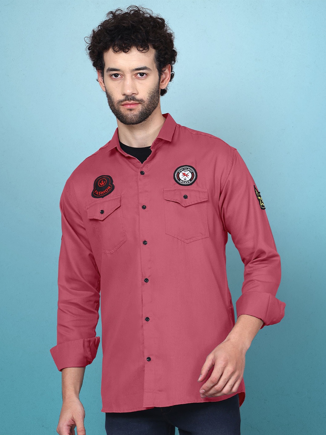 

WOXEN Men Original Fit Spread Collar Solid Cotton Casual Shirt, Mauve