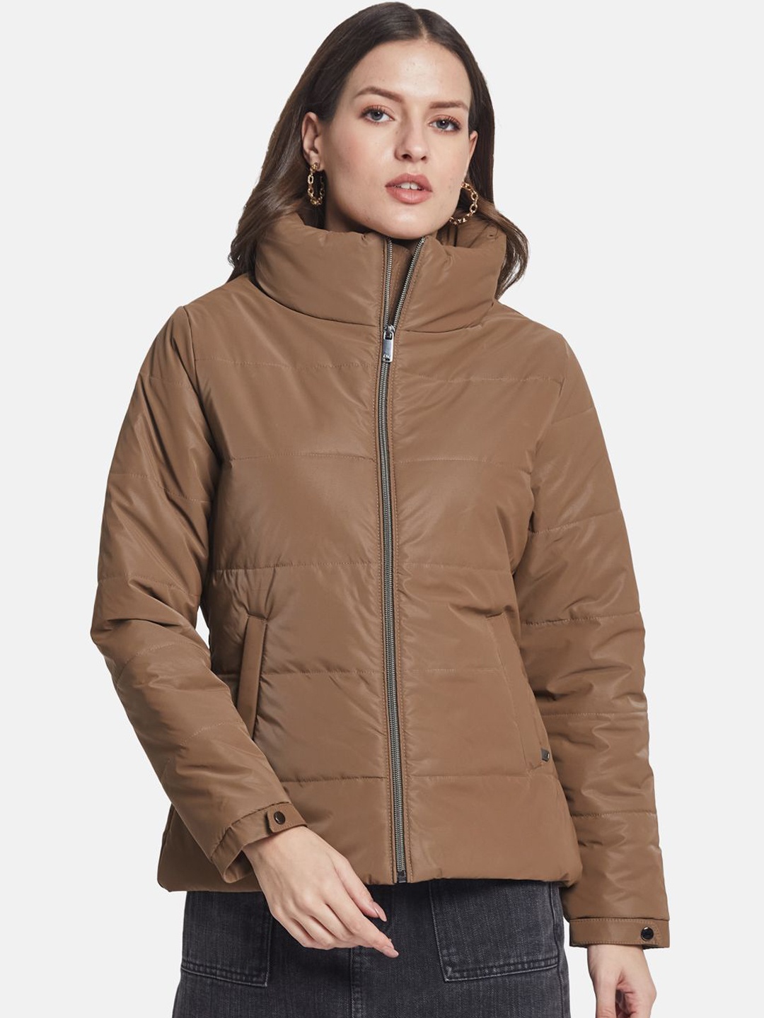 

METTLE Women Puffer Jacket, Brown