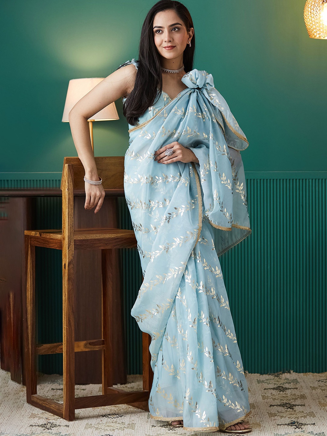 

RACHNA Floral Organza Ready to Wear Saree, Blue