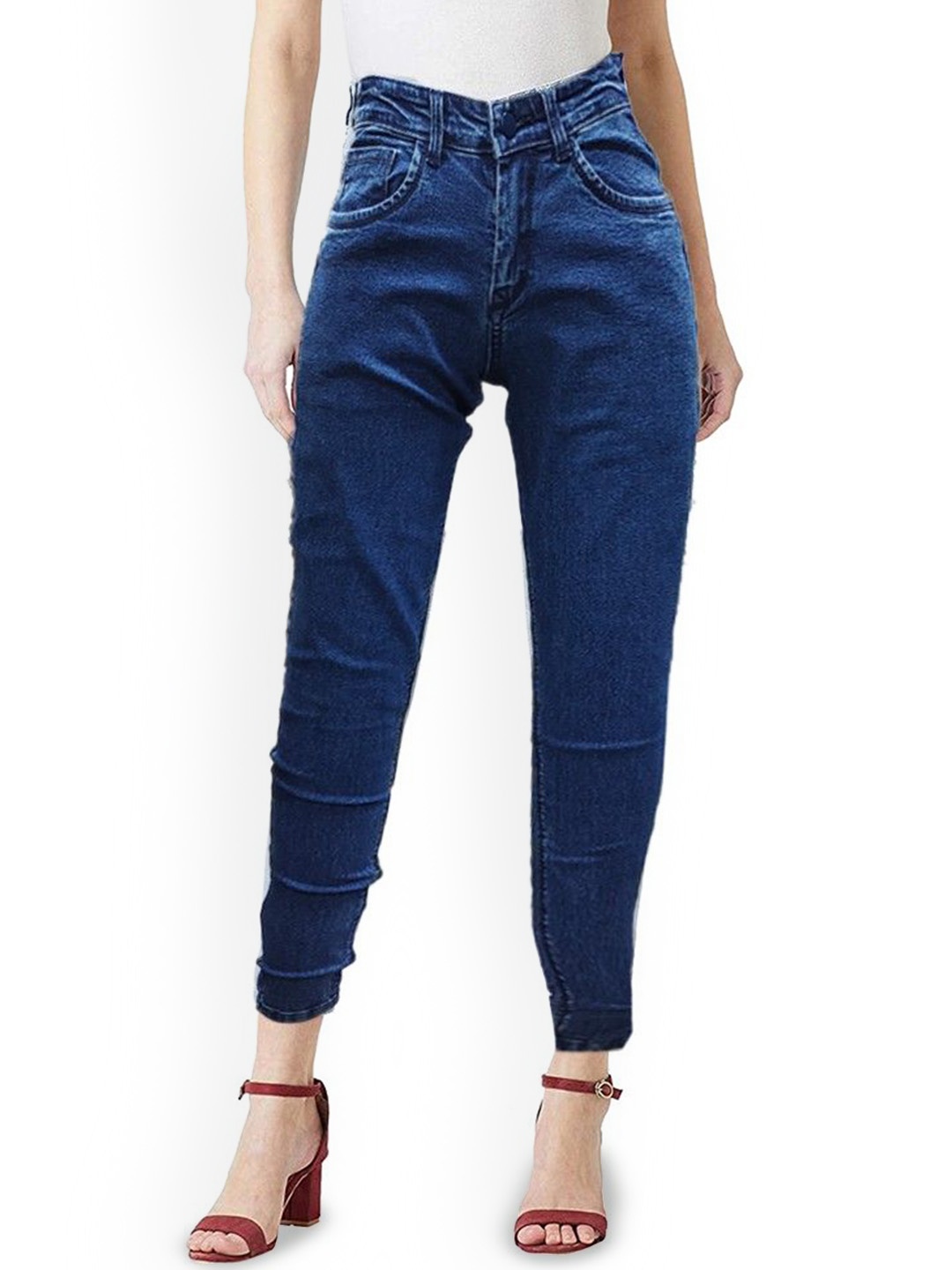

CEFALU Women Comfort Slim Fit Low Distress Stretchable Jeans, Navy blue