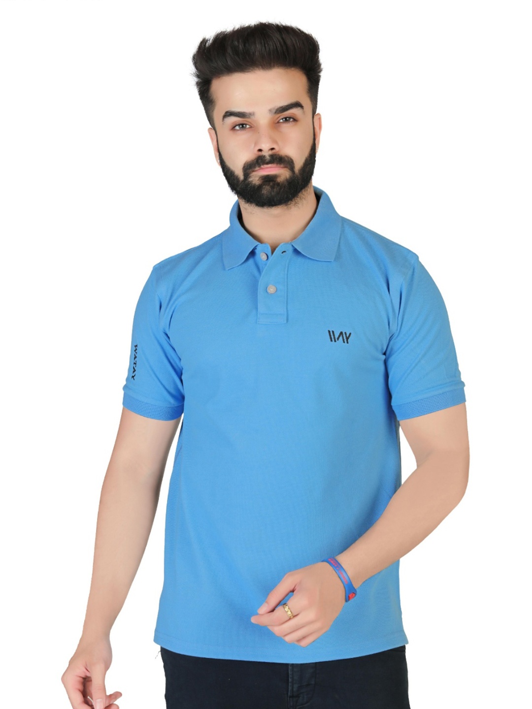 

WATAY Men Solid Polo Collar Cotton T-shirt, Blue