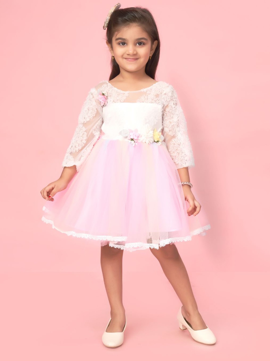 

Sangria Girls Self Design Fit & Flare Dress, Pink