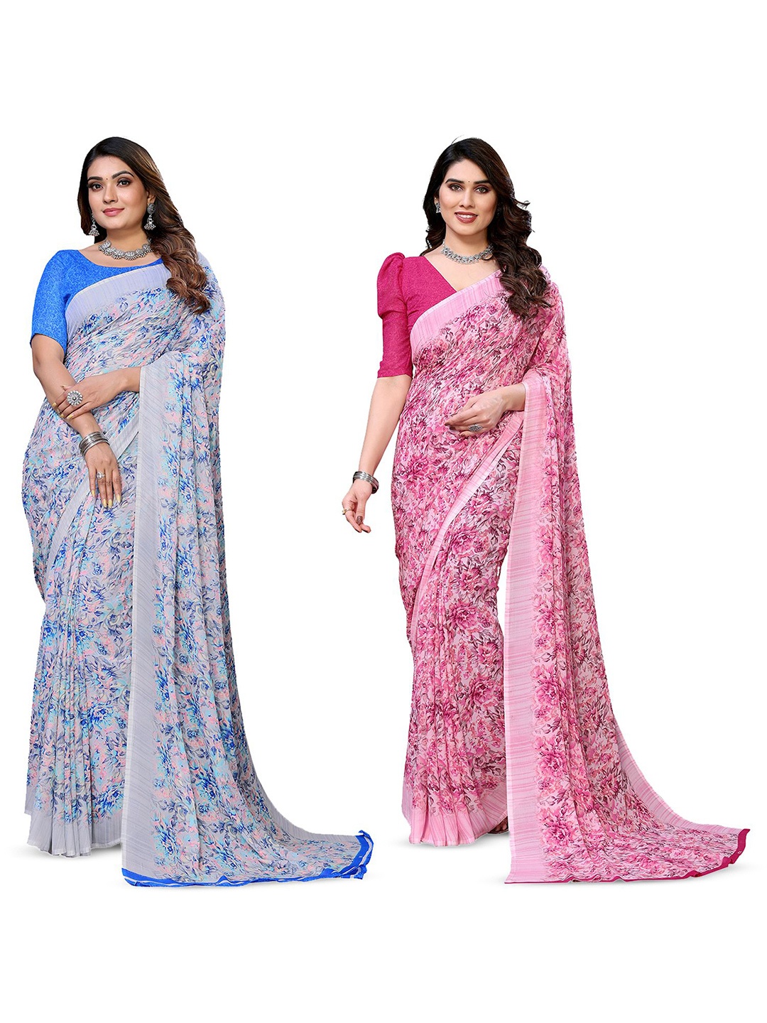 

Moda Rapido Floral Poly Georgette Saree, Pink