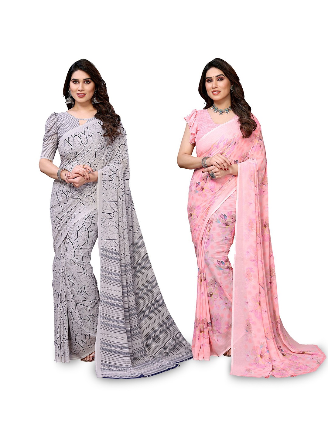 

Moda Rapido Floral Poly Georgette Saree, Pink