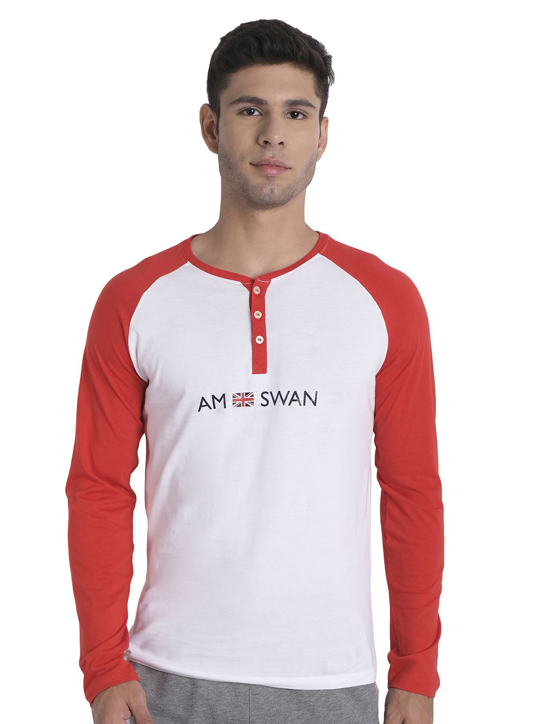 

AMSWAN Men Typography Printed Henley Neck T-shirt, Multi