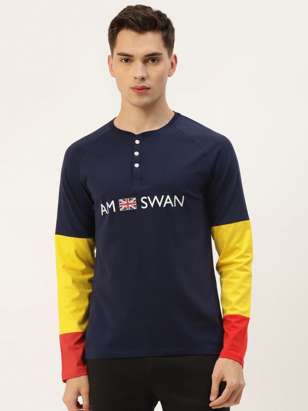 

AMSWAN Men Typography Printed Applique T-shirt, Multi