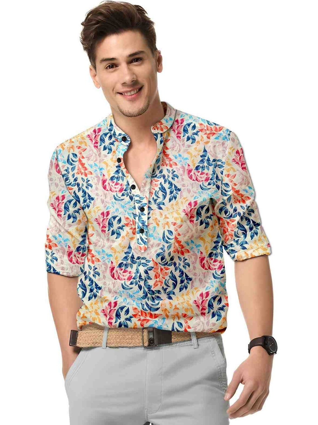 

ISUEL FAB Men Floral Printed India Slim Fit Cotton Casual Shirt, Teal