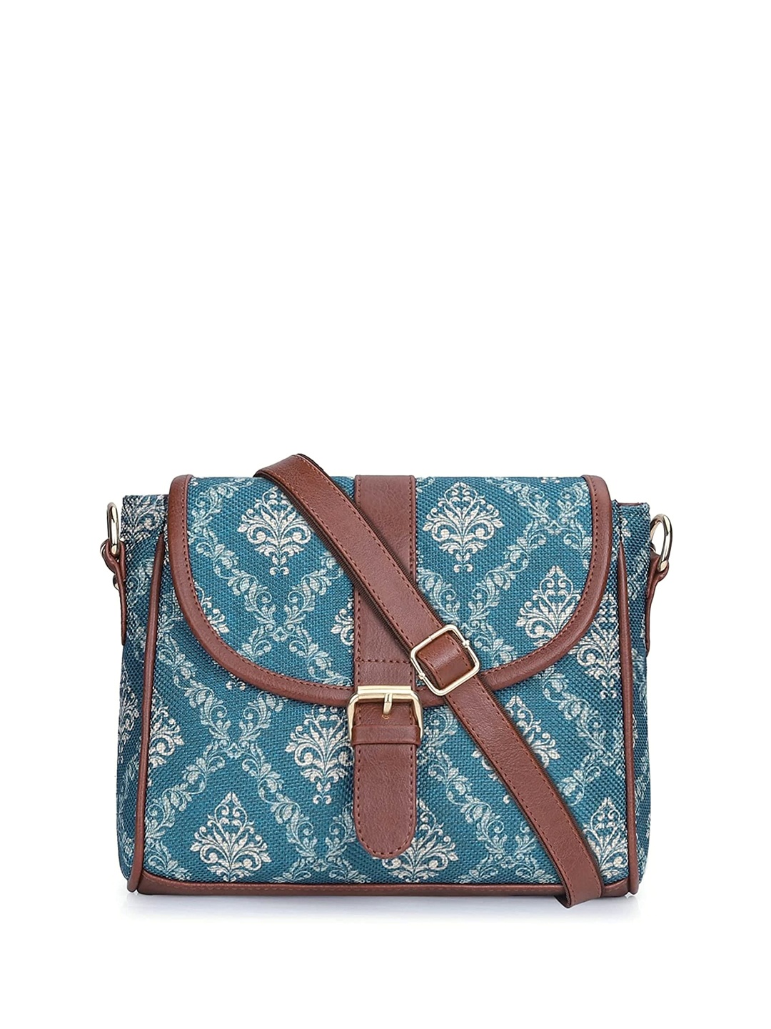 

THE CLOWNFISH Floral Structured Sling Bag, Blue