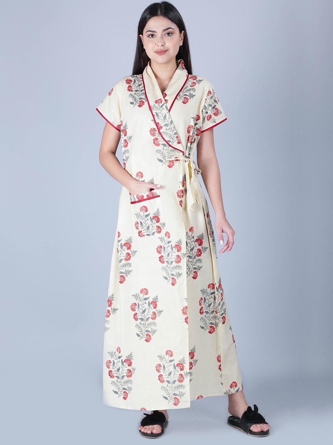 

BELLAMY Women Floral Printed Pure Cotton Maxi Nightdress, Yellow