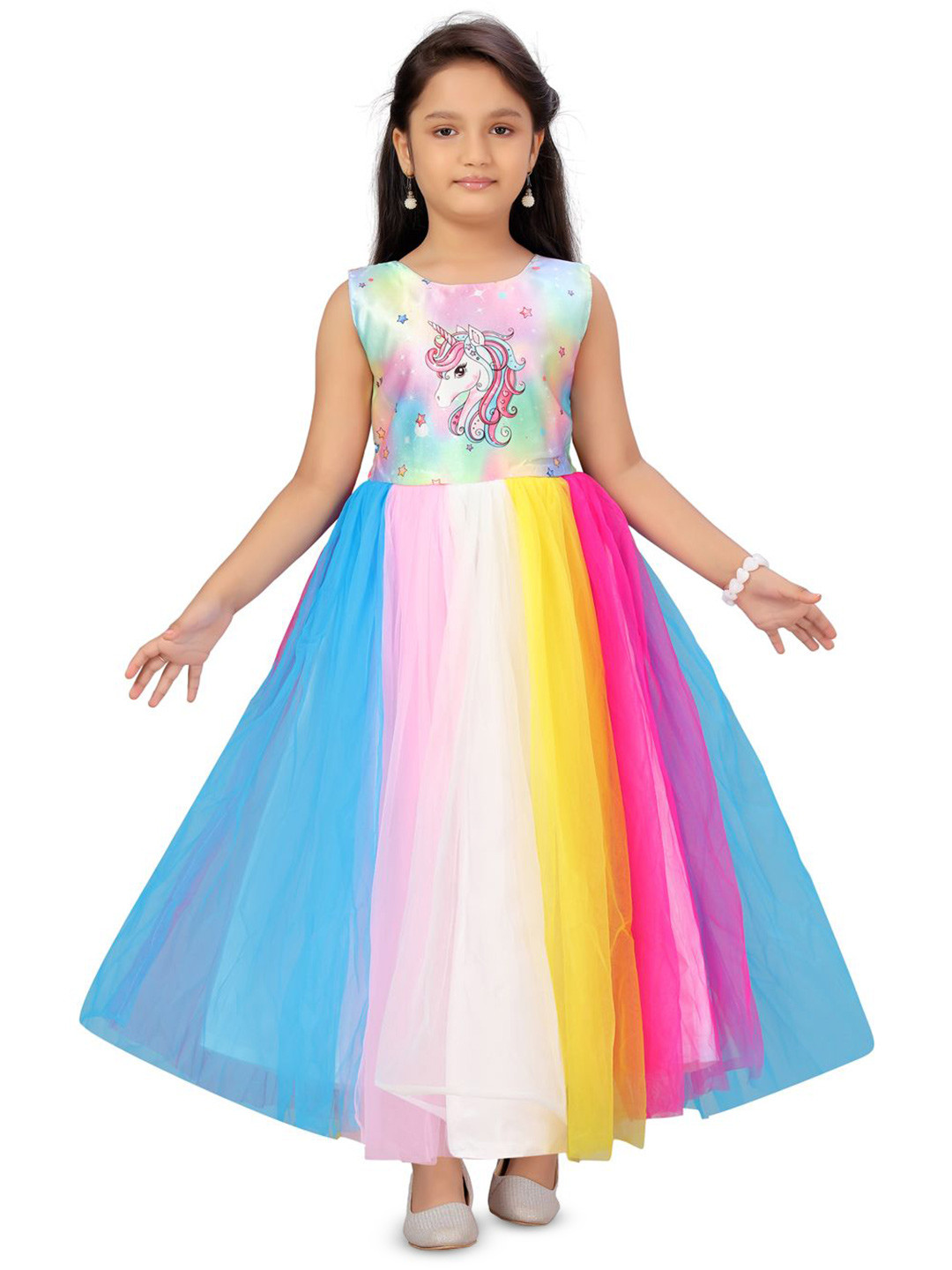 

Sangria Girls Printed Fit & Flared Dress, Blue