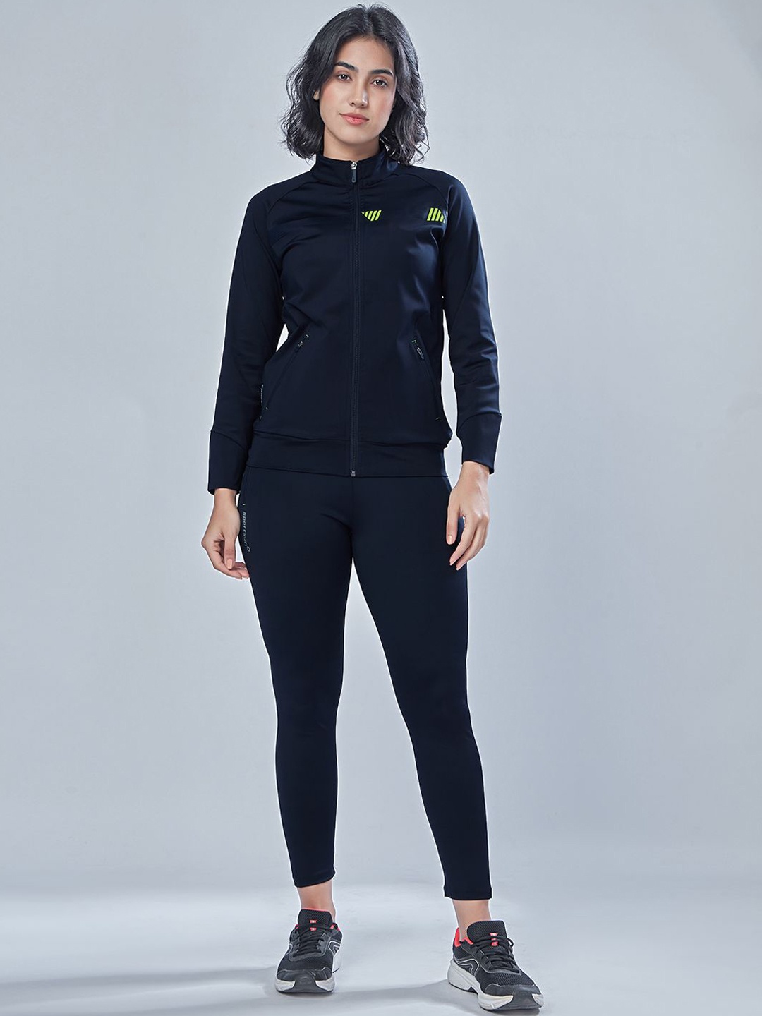 

SPORT SUN Women Printed Mock Collar Tracksuit, Navy blue