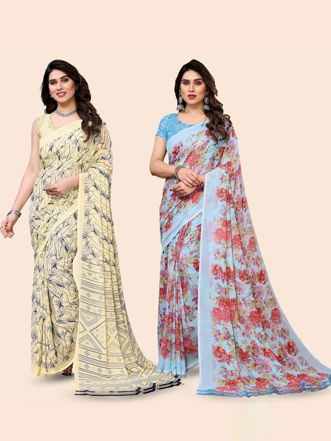 

Moda Rapido Floral Poly Georgette Saree, Blue