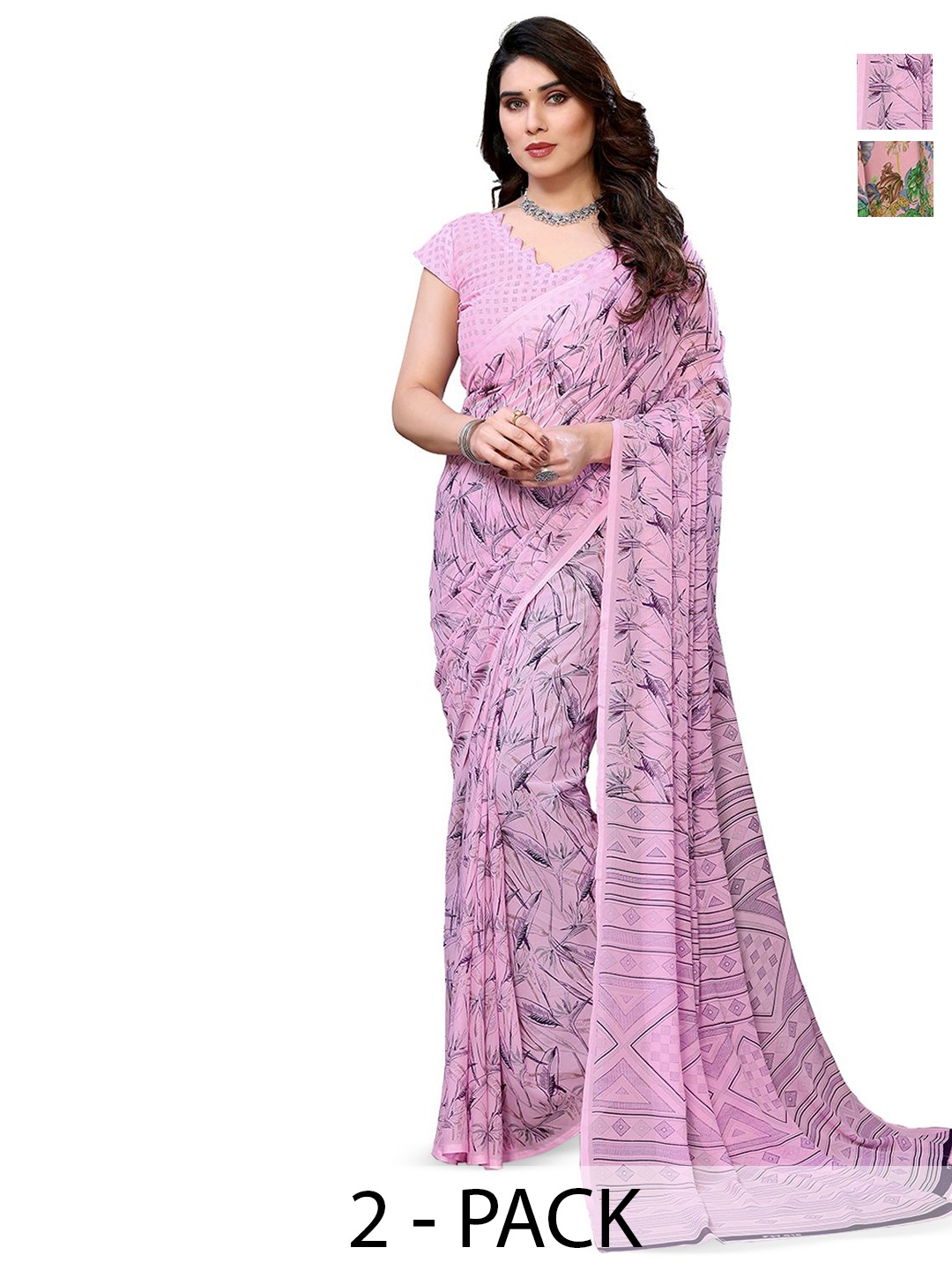 

Moda Rapido Floral Poly Georgette Saree, Pink