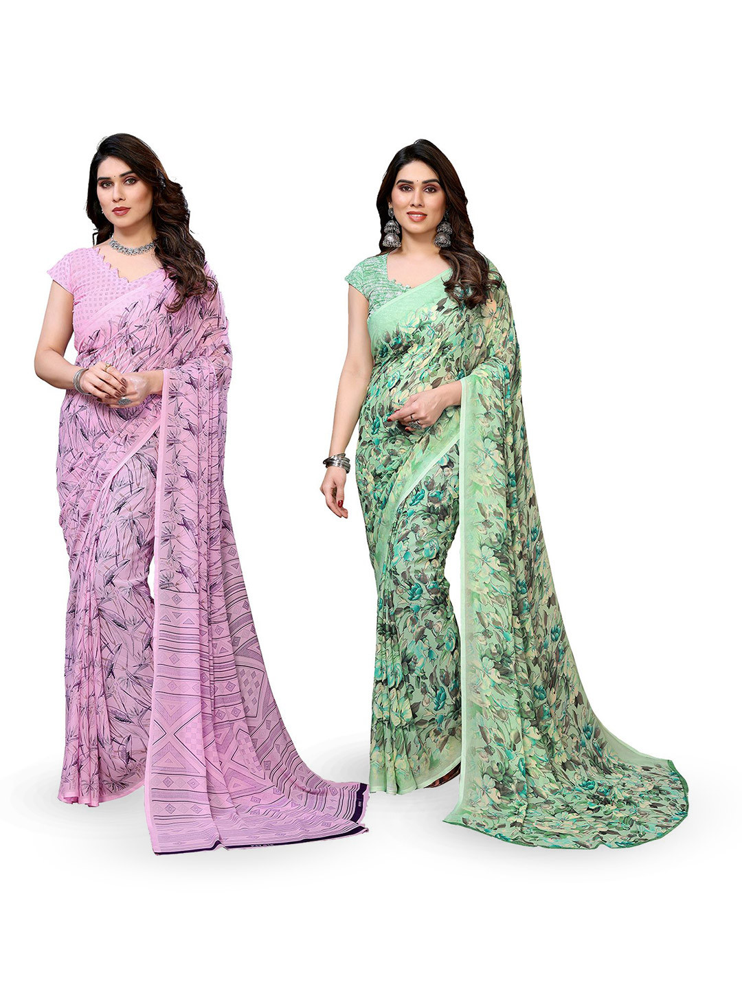 

Moda Rapido Floral Poly Georgette Saree, Green