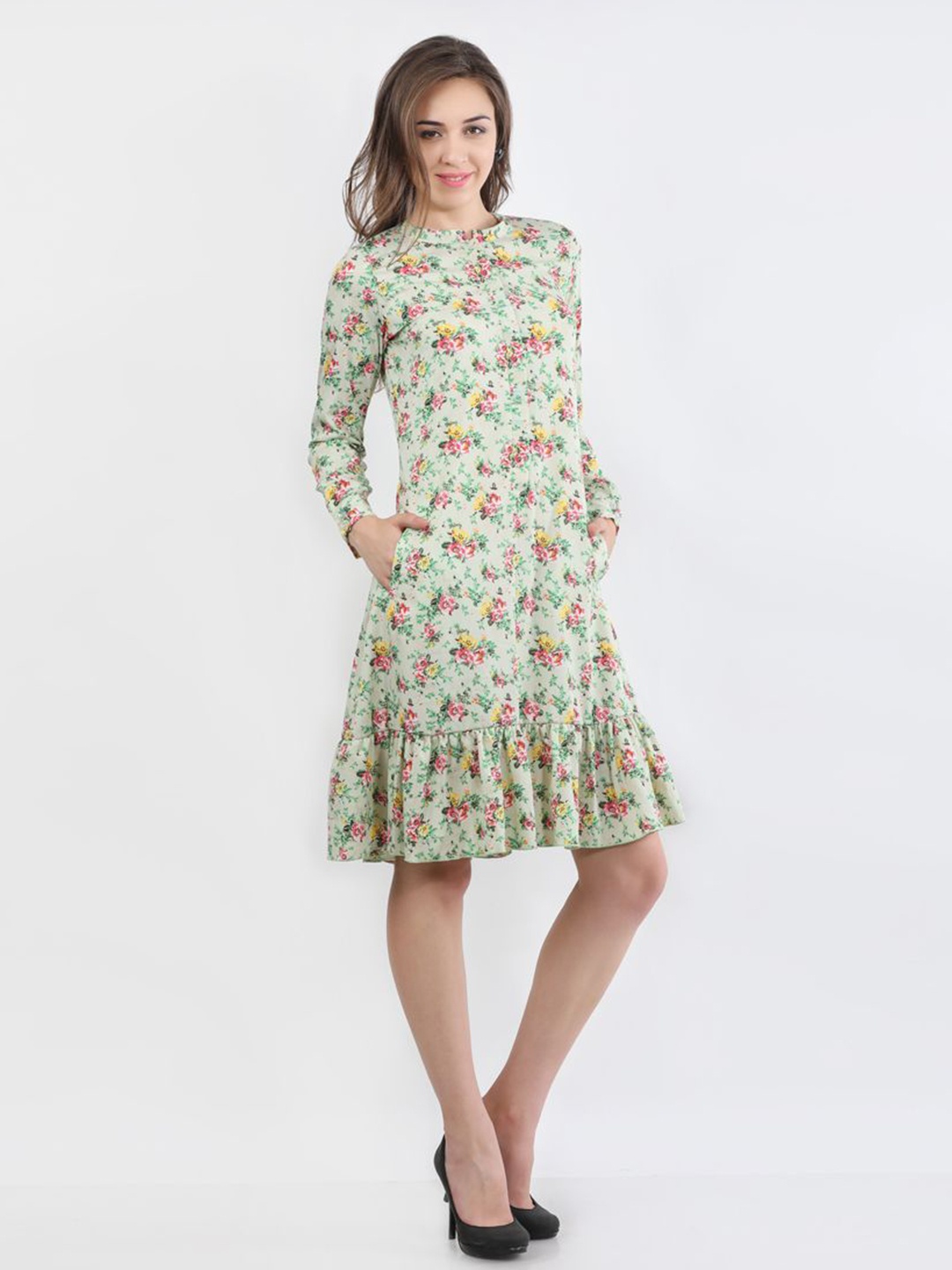 

DELIS Women Floral Print A-Line Dress, Green